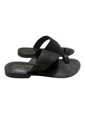 Free People Black Leather Toe-Loop Slide Sandals
